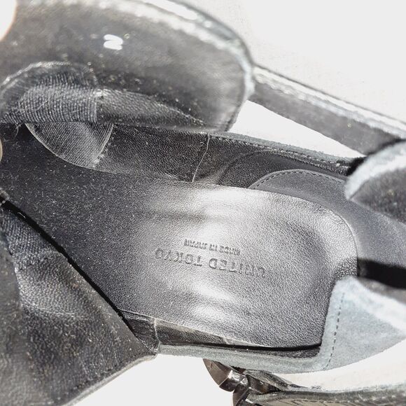 United Tokyo Womens Black Leather Boots with Buckle Animal Print Design - Picture 14 of 16